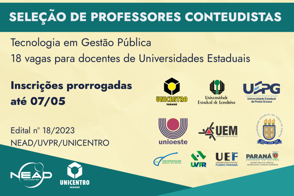 Uvpr Prorroga Edital De Seleção De Professores Para Universidades Estaduais Nead Unicentro