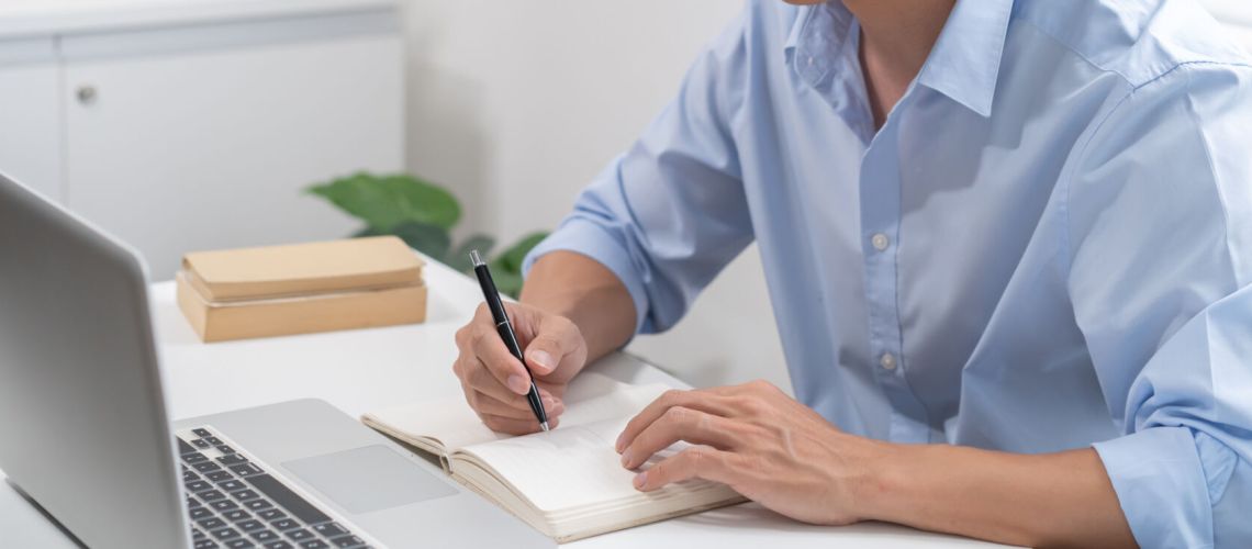 E learning Student online VDO Call Conference Work from home with cat remote work talk chat online on laptop webcam conference working with tablet social distancing concept.