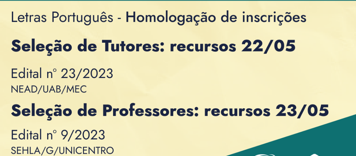Baner Seleções Letras Português editais 23 e 9