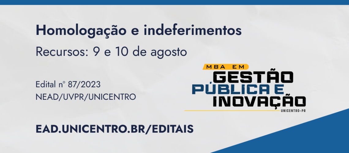 Banner homologação seleção de tutores MBA