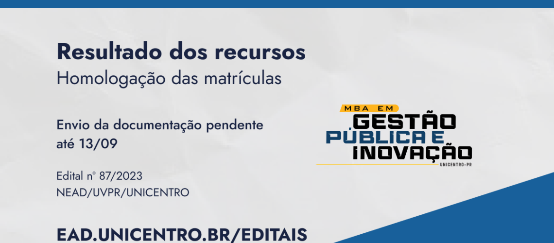 Banner seleção de alunos MBA resultado dos recursos