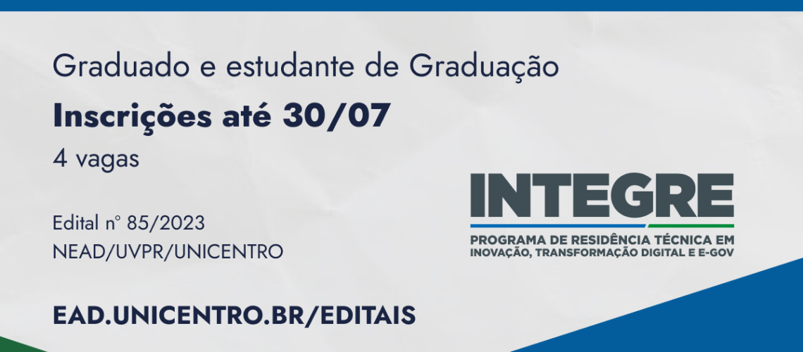 Banner seleção de bolsista 4 vagas integre