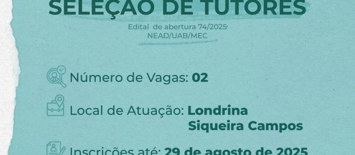 Estão abertas as inscrições para o Processo de Seleção de Tutores no Curso de Letras Português e